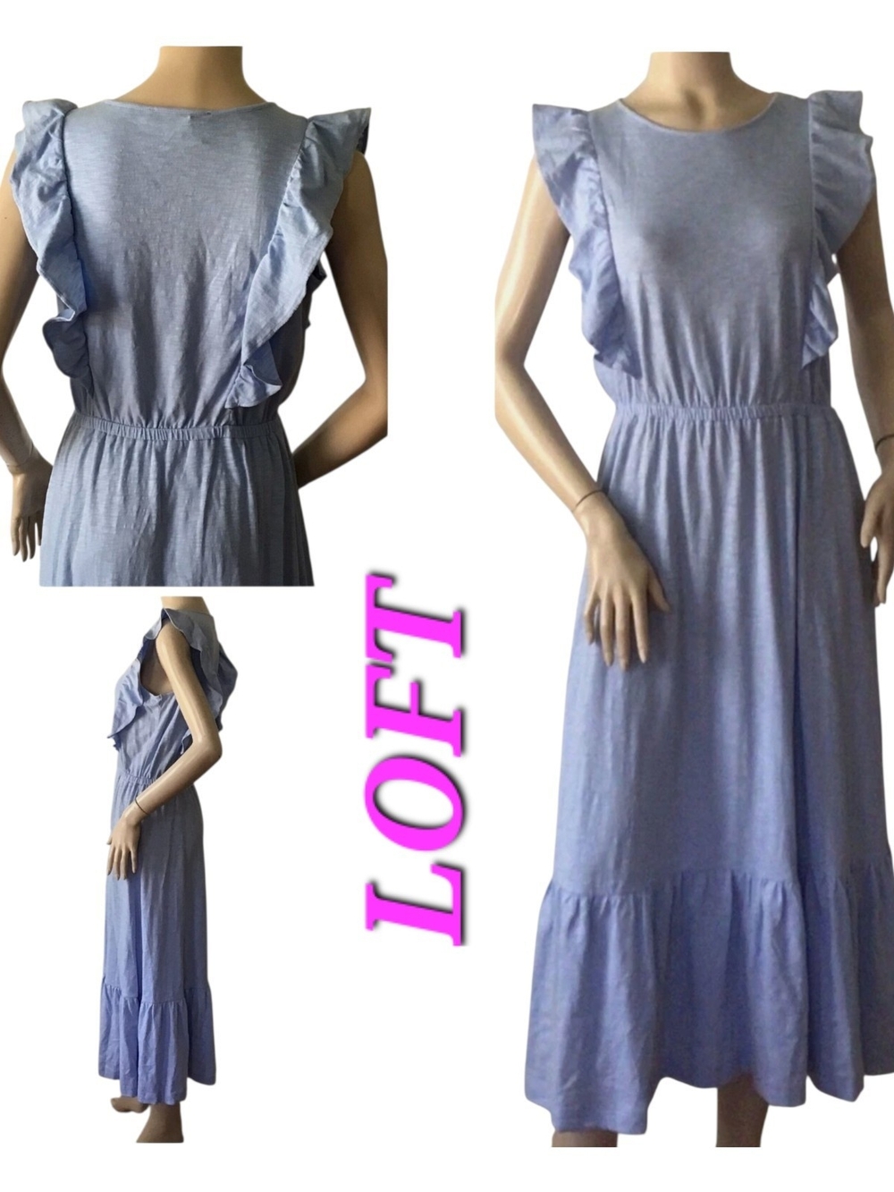 LOFT Sky Blue Ruffle Sleeve Long/Midi Dress
